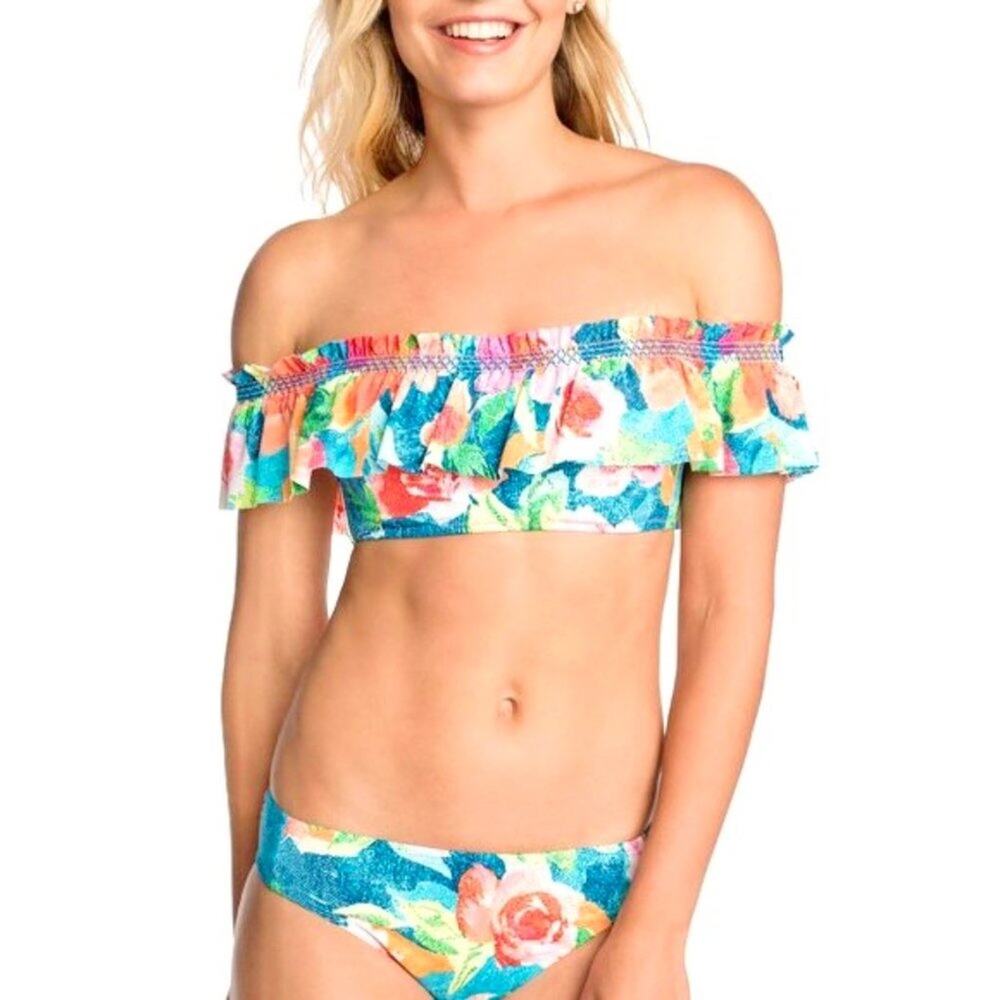 VERA BRADLEY NWT Ruffle Blue Green Pink Floral Bikini 2 PC SET - Large 12/14